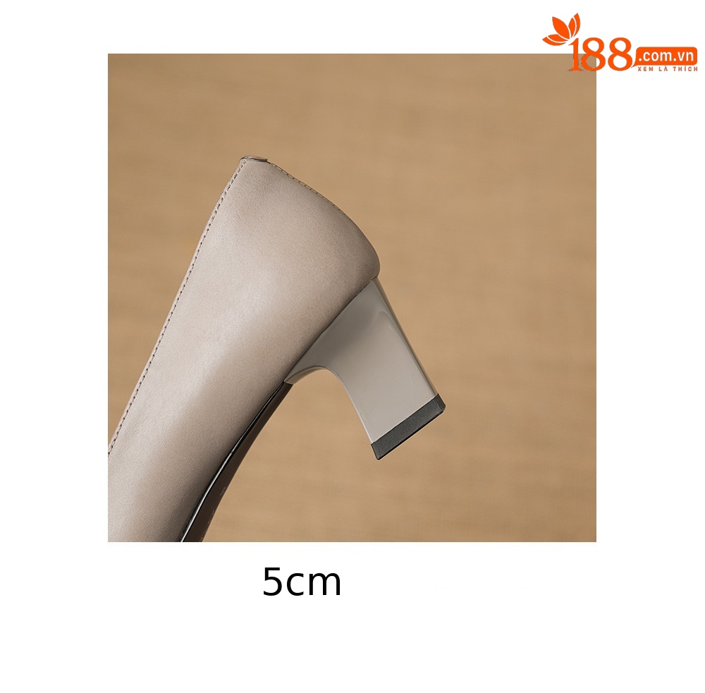 Giày da bò nữ mũi tròn bít gót thô 5 cm phong cách công sở — đen chi tiết 10