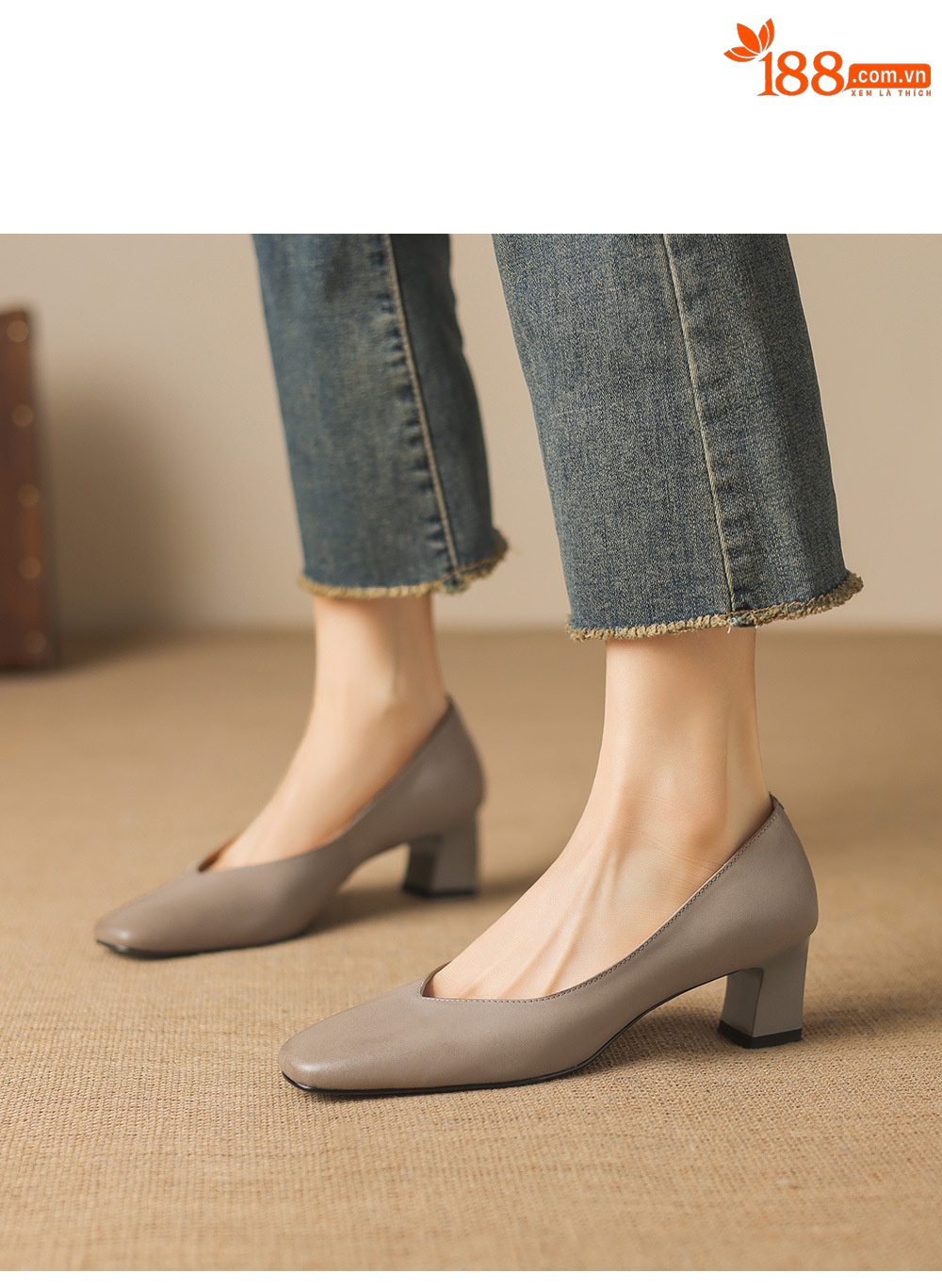 Giày da bò nữ mũi tròn bít gót thô 5 cm phong cách công sở — đen chi tiết 16