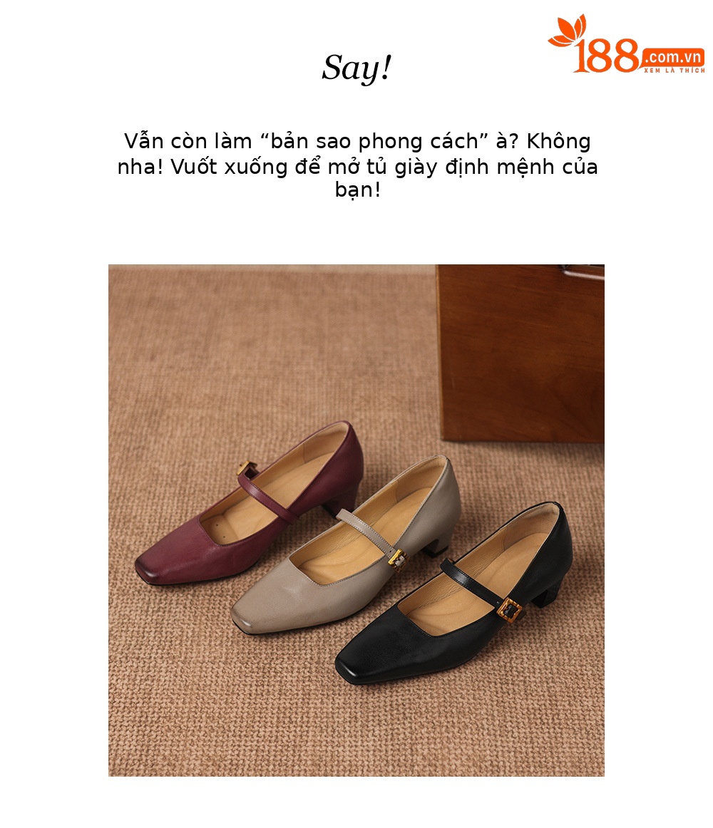 Giày cao gót nữ gót vuông 4cm da bò thật mũi nhọn phong cách Hàn Quốc — đen chi tiết 9