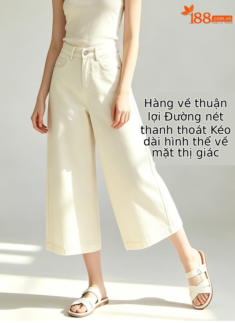 Quần jean nữ ống rộng cạp cao dáng suông phong cách Mỹ — xanh lam chi tiết 10