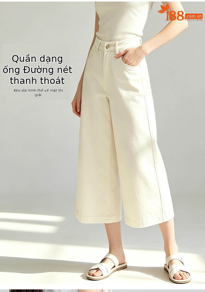 Quần jean nữ ống rộng cạp cao dáng suông phong cách Mỹ — xanh lam chi tiết 12