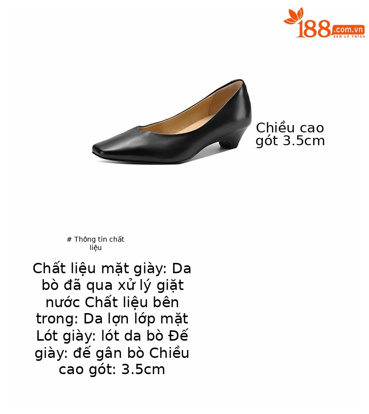 Giày cao gót nữ mũi tròn bít da bò gót 3.5 cm phong cách Hàn Quốc — đen chi tiết 5