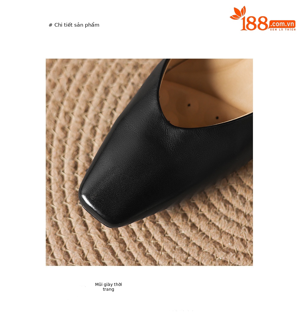 Giày cao gót nữ mũi tròn bít da bò gót 3.5 cm phong cách Hàn Quốc — đen chi tiết 13