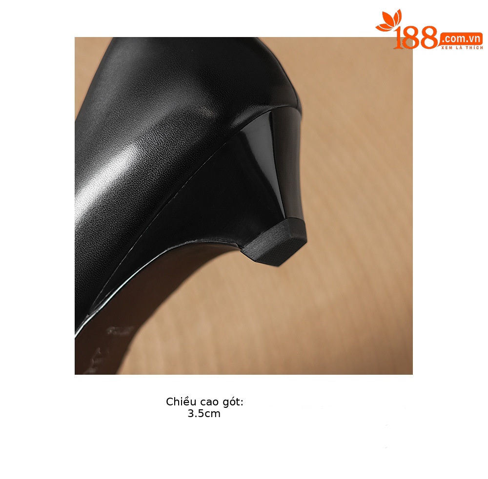 Giày cao gót nữ mũi tròn bít da bò gót 3.5 cm phong cách Hàn Quốc — đen chi tiết 14