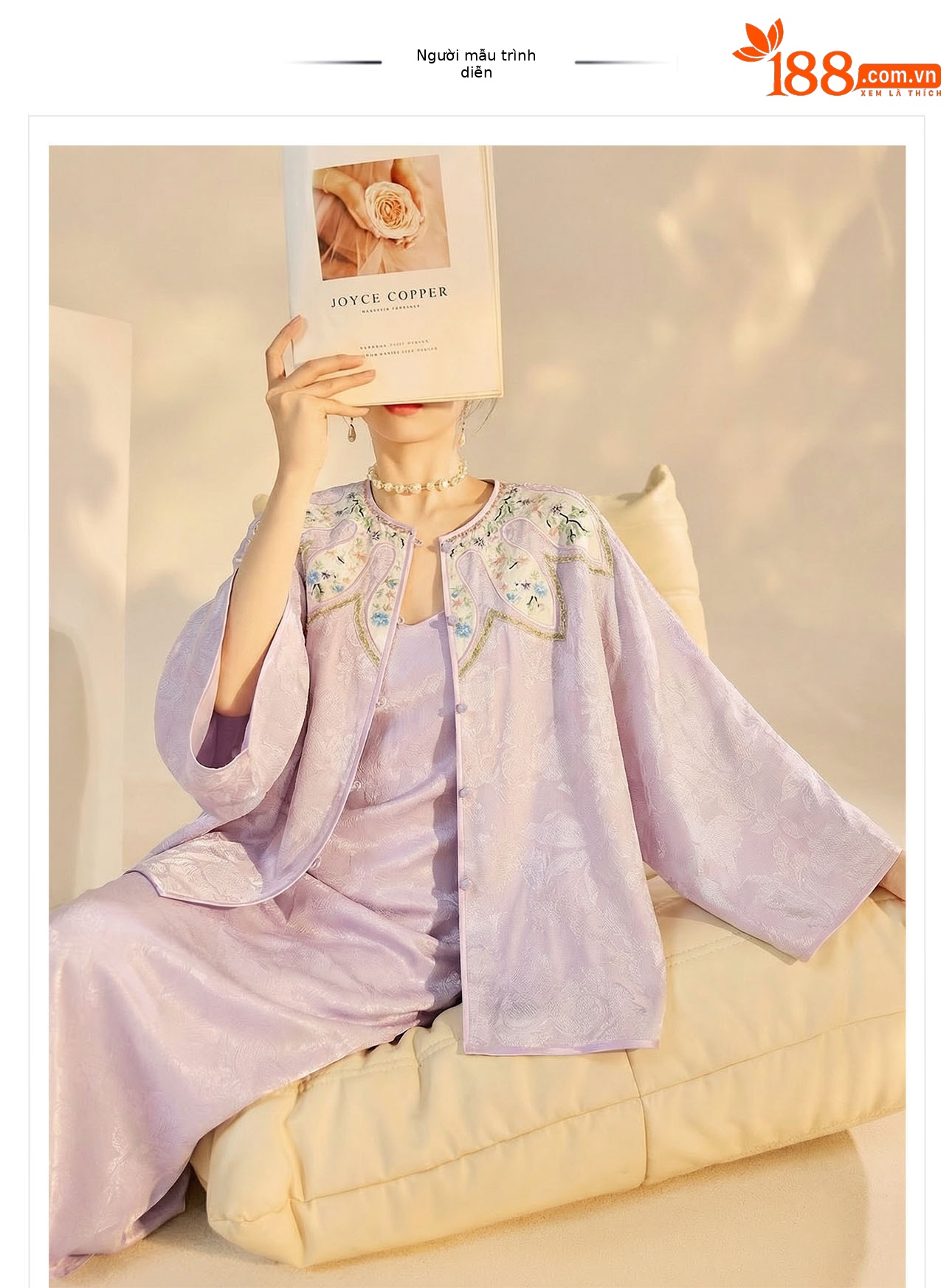 Áo sơ mi nữ thêu hoa kiểu Trung Hoa mới, phong cách cổ điển, nút áo jacquard sang trọng — màu tím nhạt chi tiết 1