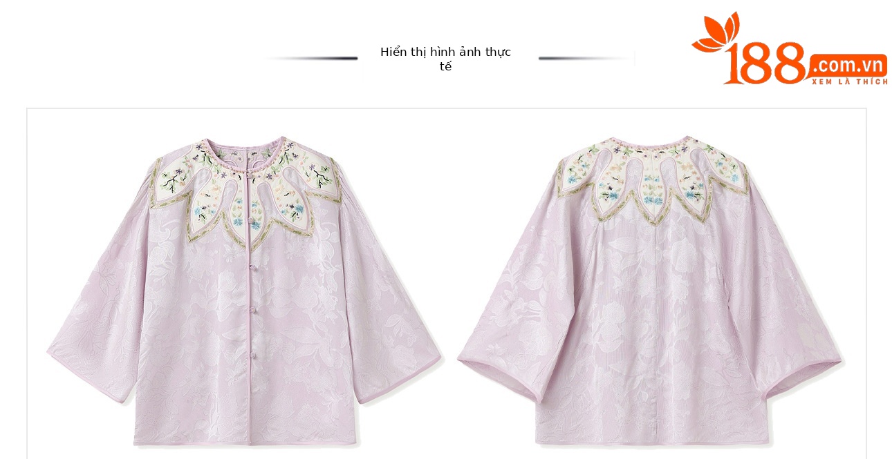 Áo sơ mi nữ thêu hoa kiểu Trung Hoa mới, phong cách cổ điển, nút áo jacquard sang trọng — màu tím nhạt chi tiết 18