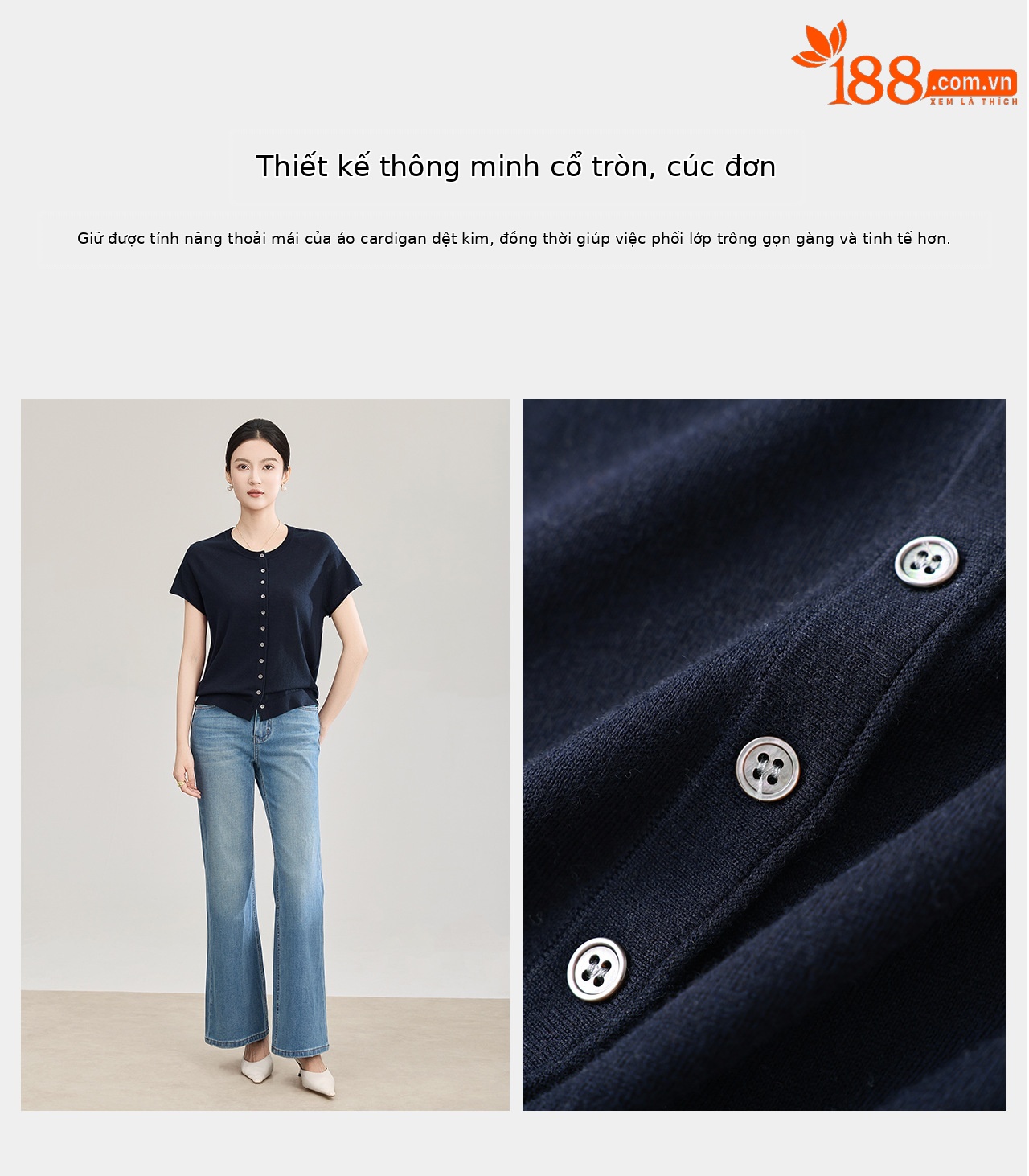 Áo cardigan len nhỏ tay ngắn dáng rộng phong cách lười biếng — màu xanh navy chi tiết 10