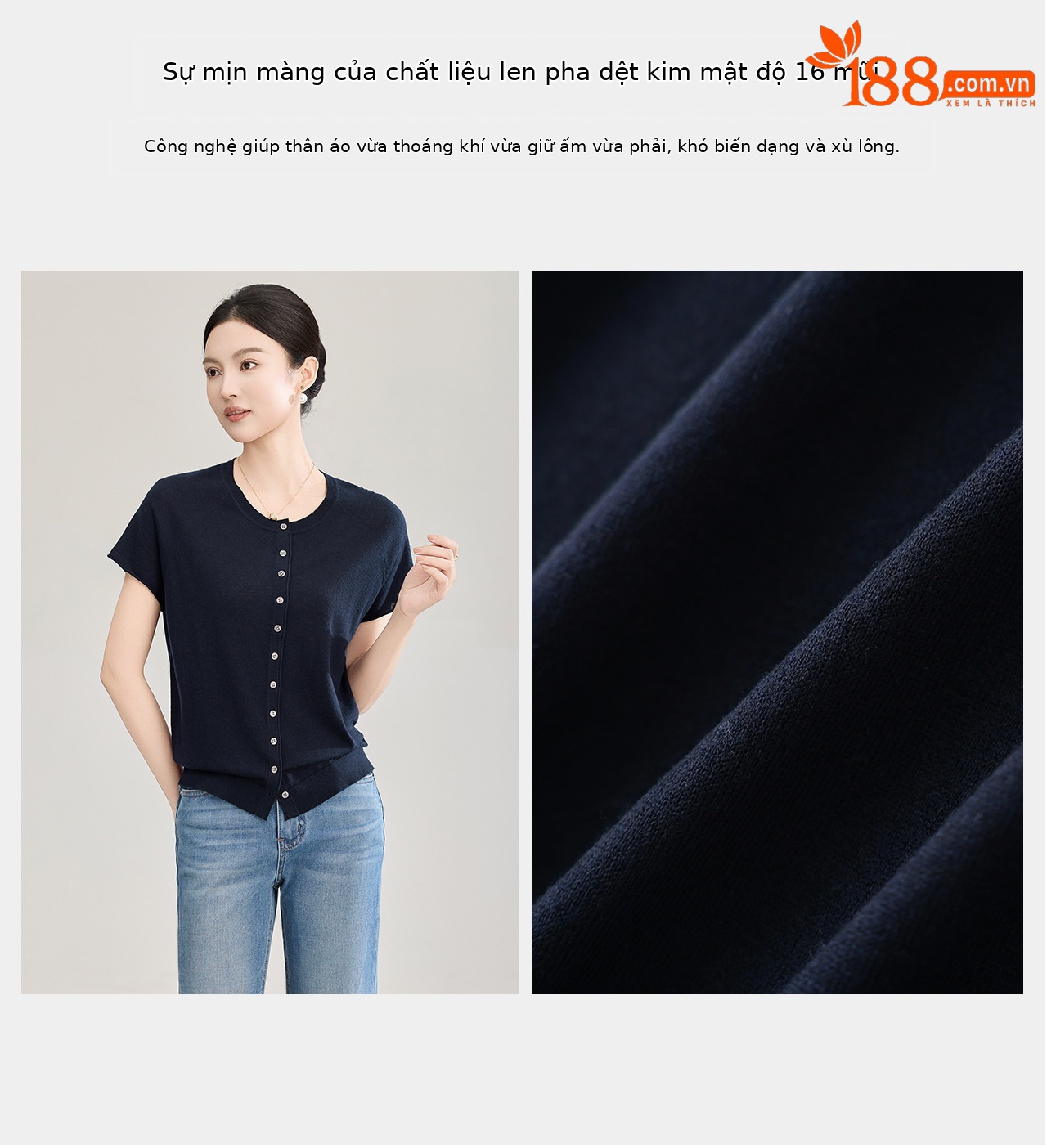 Áo cardigan len nhỏ tay ngắn dáng rộng phong cách lười biếng — màu xanh navy chi tiết 11