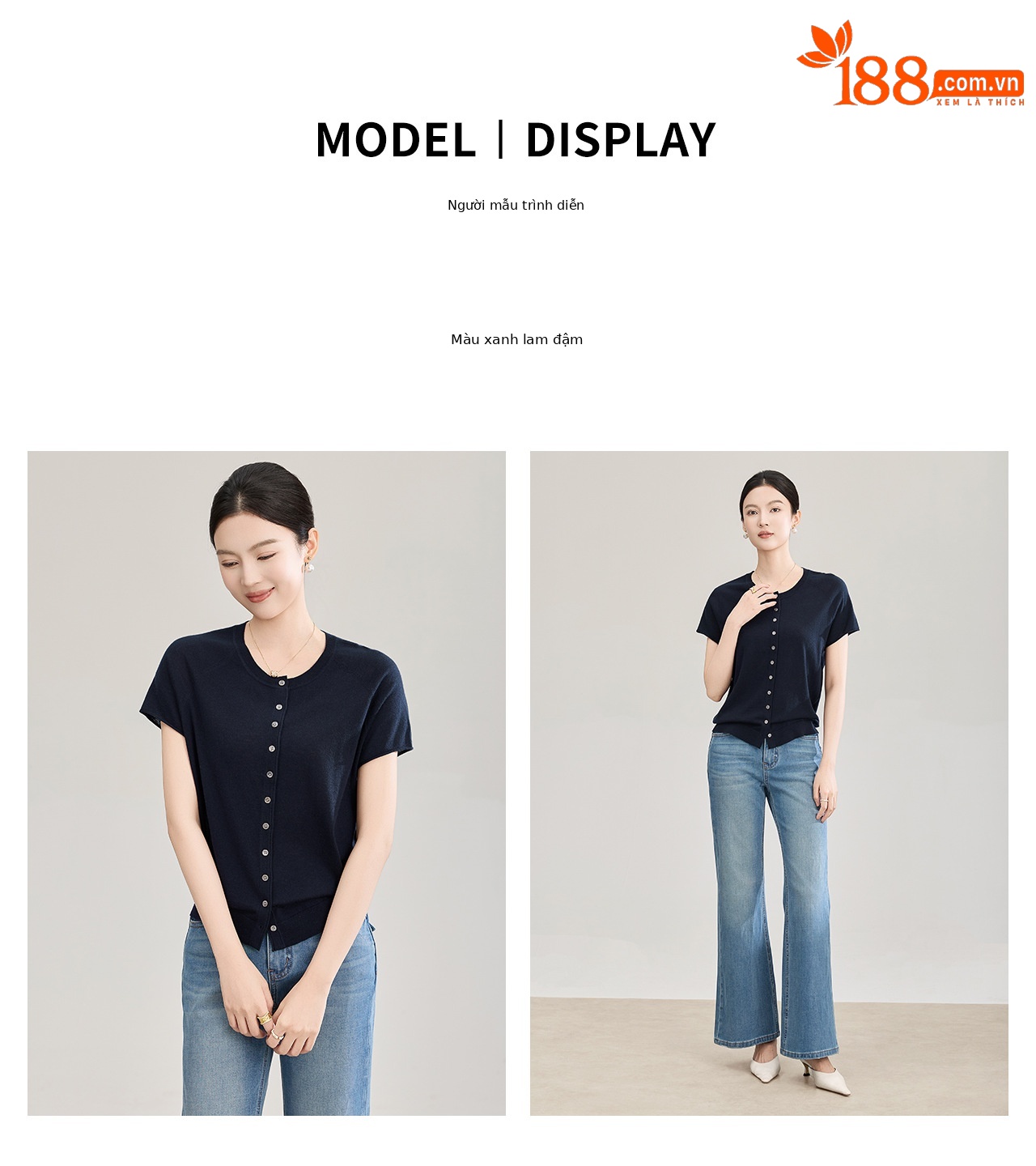 Áo cardigan len nhỏ tay ngắn dáng rộng phong cách lười biếng — màu xanh navy chi tiết 13