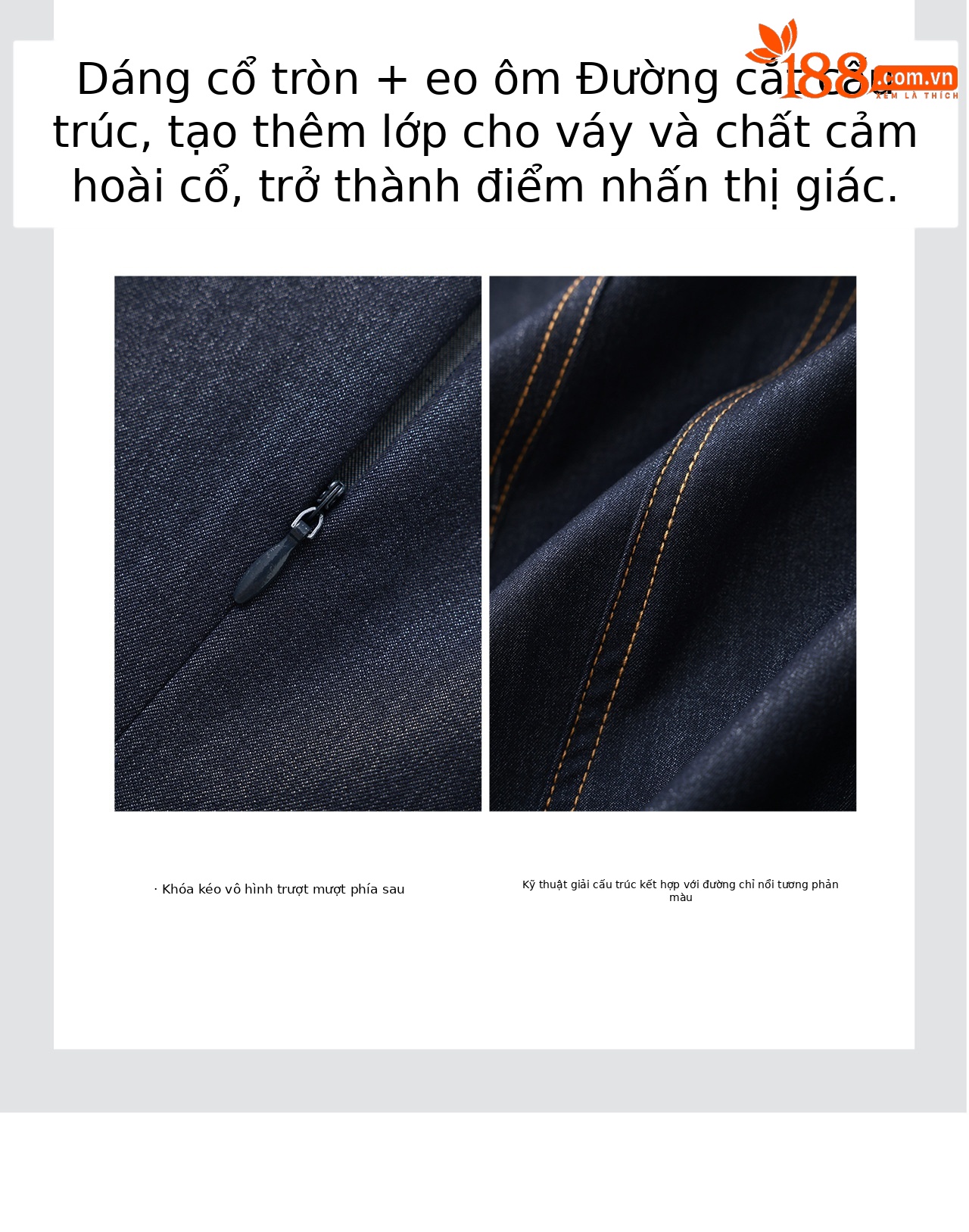 Đầm denim nữ tay ngắn thắt eo phong cách vintage chất liệu tencel cotton thoáng mát — màu xanh đậm chi tiết 9