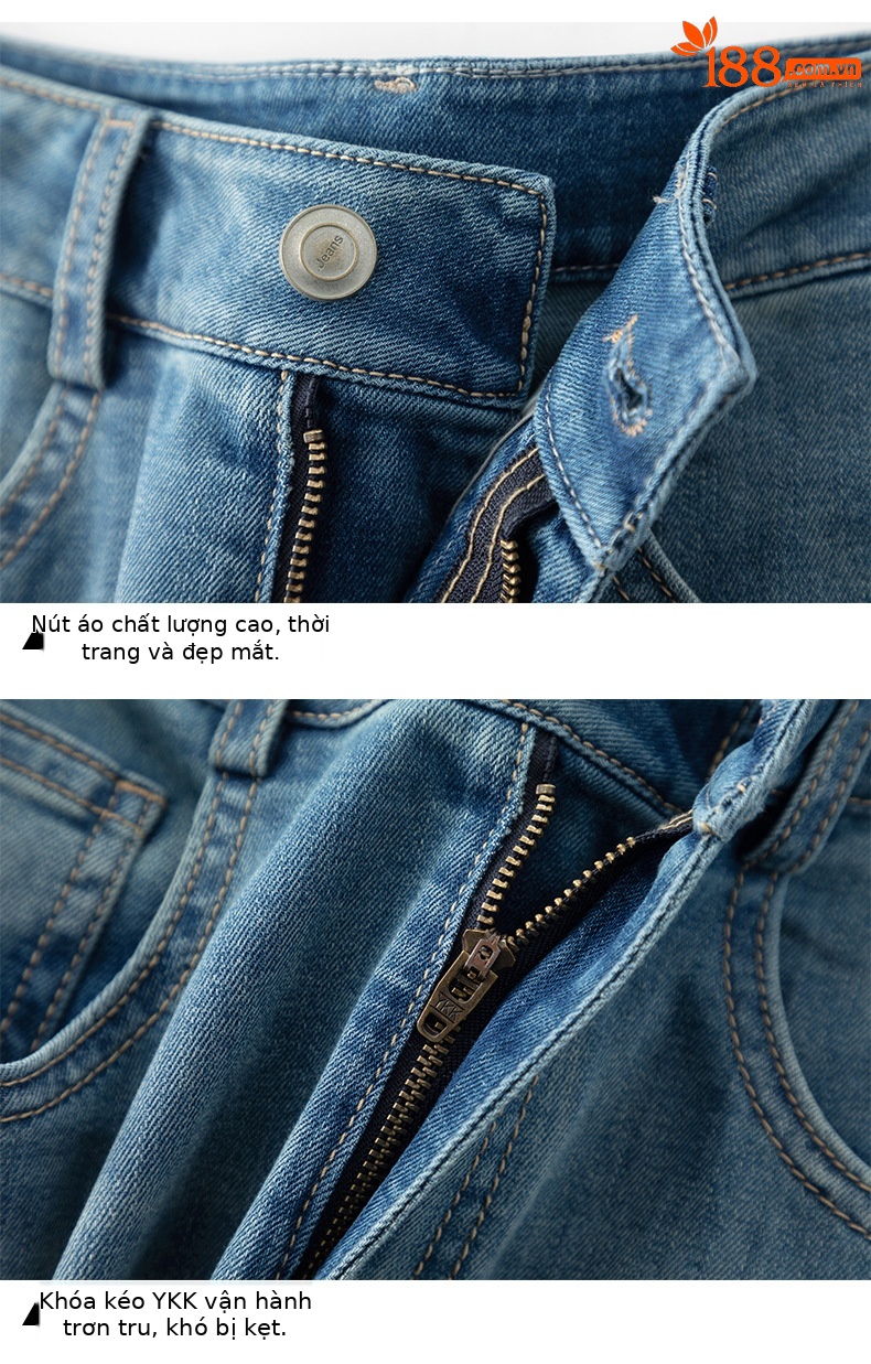 Quần jean nữ ống rộng cạp cao chất vải denim pha sợi tencel mềm mại — xanh lam chi tiết 16