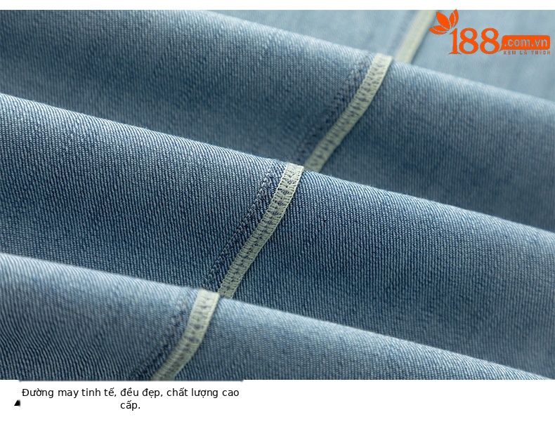 Quần jean nữ ống rộng cạp cao chất vải denim pha sợi tencel mềm mại — xanh lam chi tiết 18