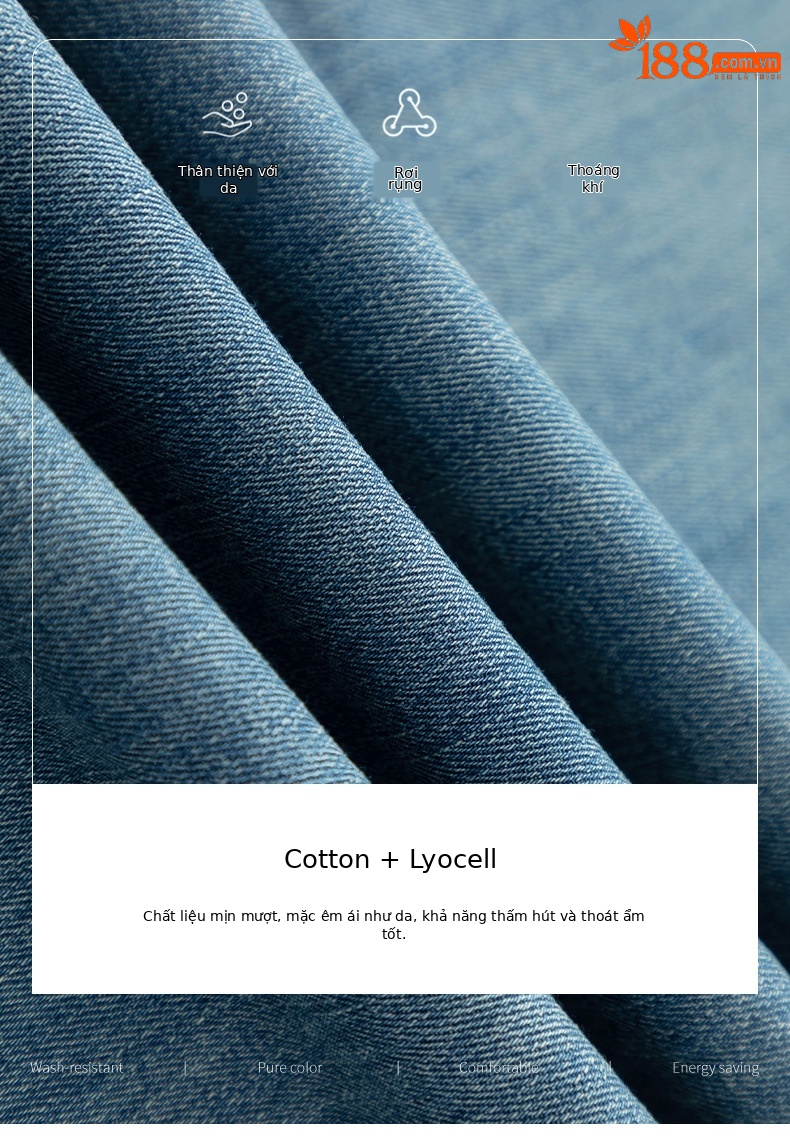 Quần jean nữ ống rộng cạp cao chất vải denim pha sợi tencel mềm mại — xanh lam chi tiết 3