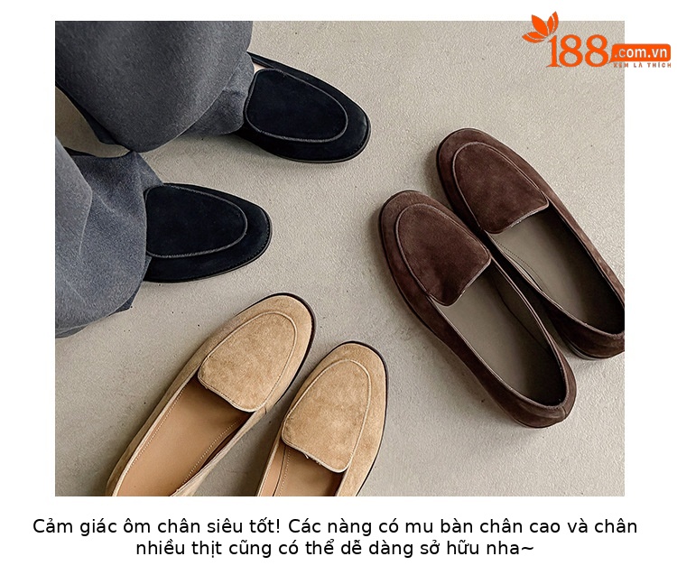 Giày lười nữ da cừu mũi vuông phong cách Anh cổ điển — màu nâu chi tiết 6