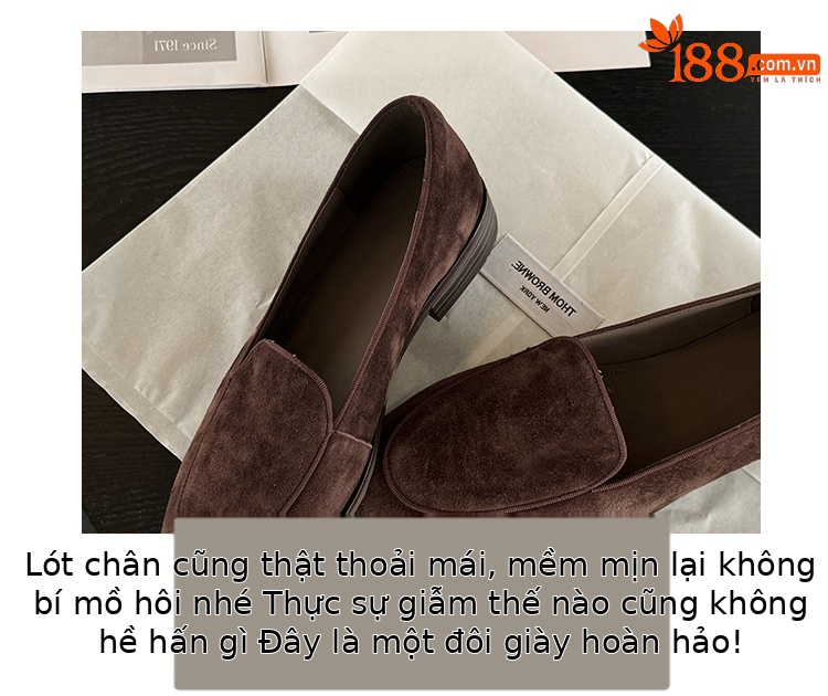 Giày lười nữ da cừu mũi vuông phong cách Anh cổ điển — màu nâu chi tiết 7
