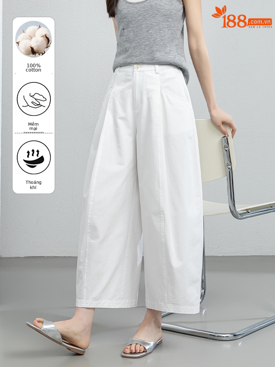 Quần culottes nữ ống rộng cạp cao dáng suông — màu trắng