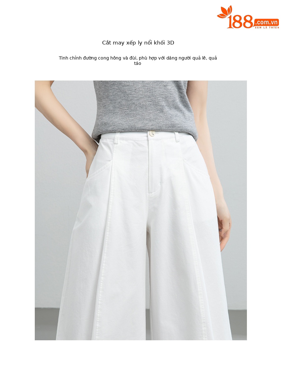 Quần culottes nữ ống rộng cạp cao dáng suông — màu trắng