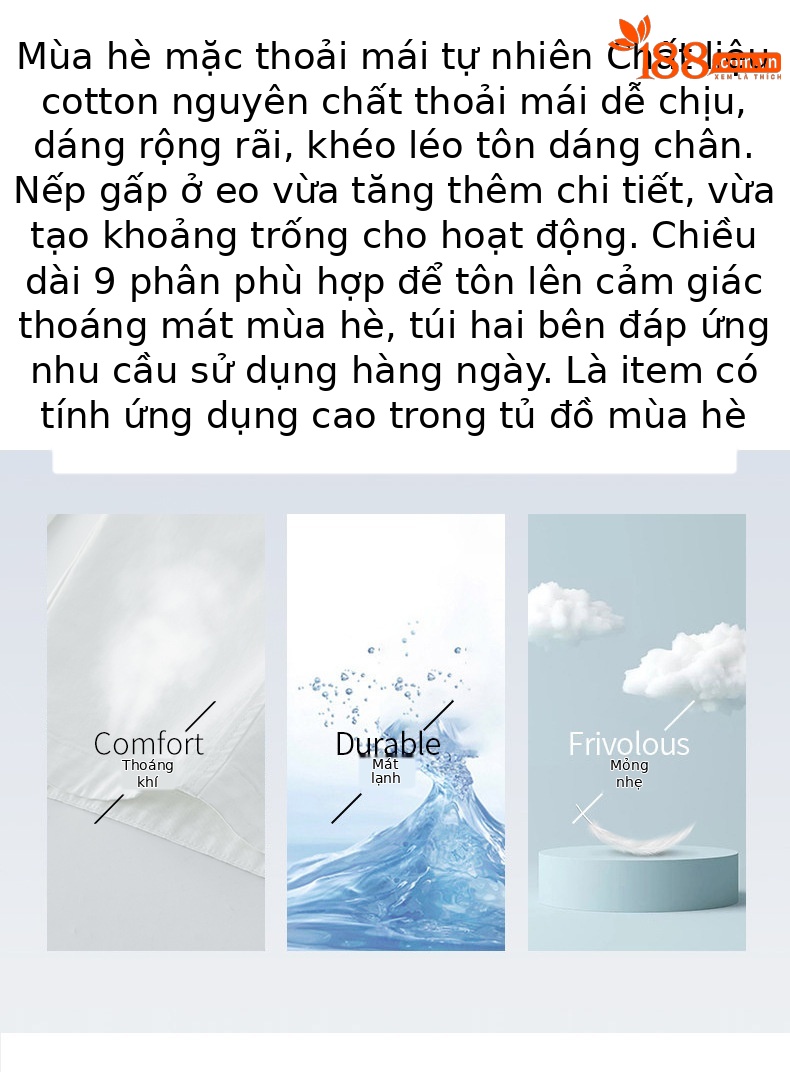 Quần culottes nữ ống rộng cạp cao dáng suông — màu trắng chi tiết 2