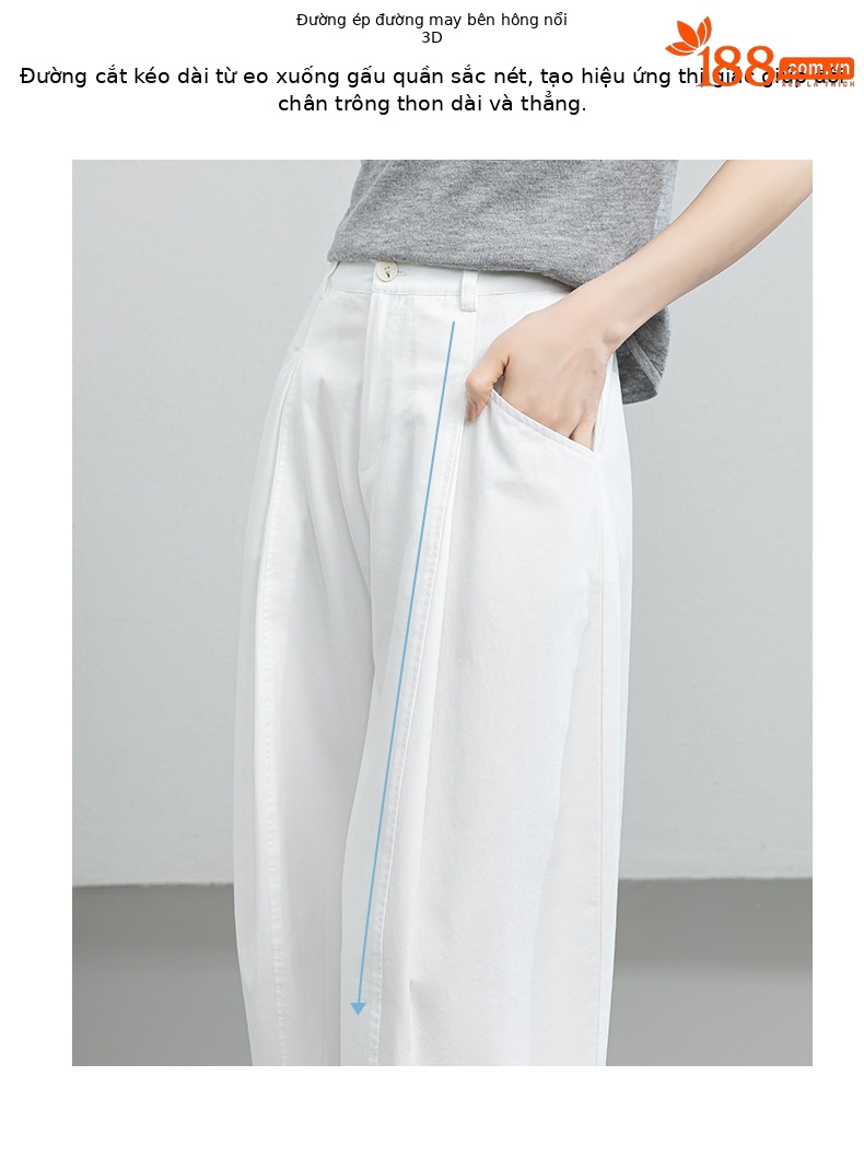 Quần culottes nữ ống rộng cạp cao dáng suông — màu trắng chi tiết 6