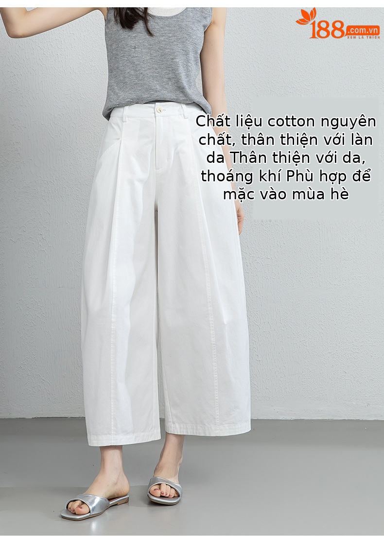 Quần culottes nữ ống rộng cạp cao dáng suông — màu trắng chi tiết 9