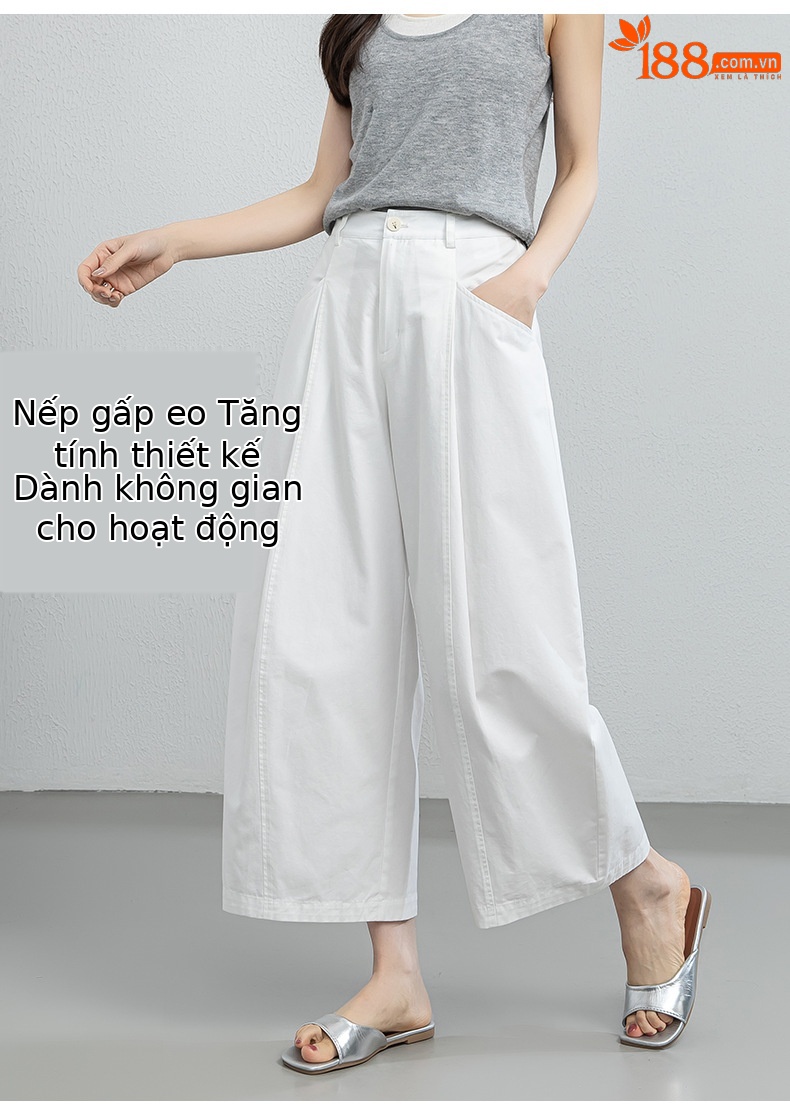 Quần culottes nữ ống rộng cạp cao dáng suông — màu trắng chi tiết 10