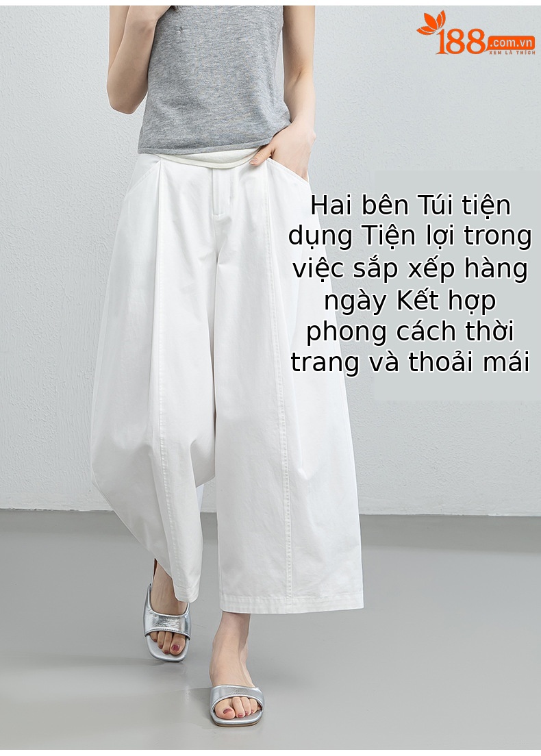 Quần culottes nữ ống rộng cạp cao dáng suông — màu trắng chi tiết 11