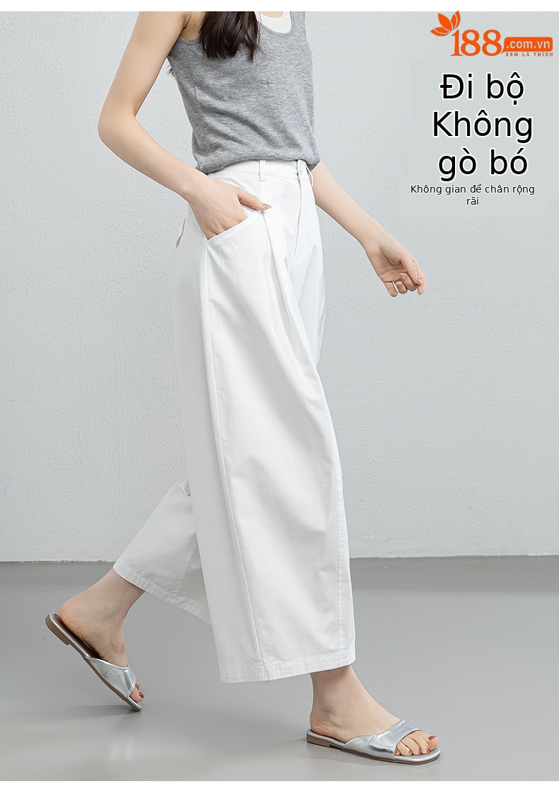 Quần culottes nữ ống rộng cạp cao dáng suông — màu trắng chi tiết 12