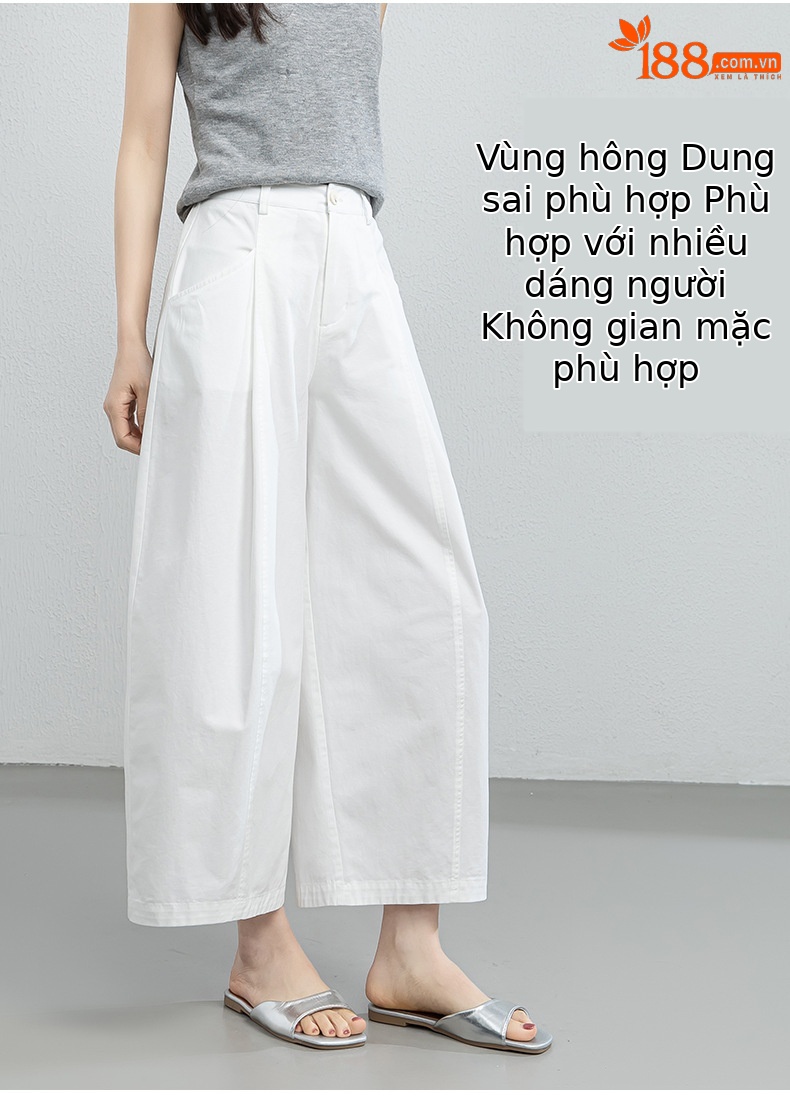 Quần culottes nữ ống rộng cạp cao dáng suông — màu trắng chi tiết 13