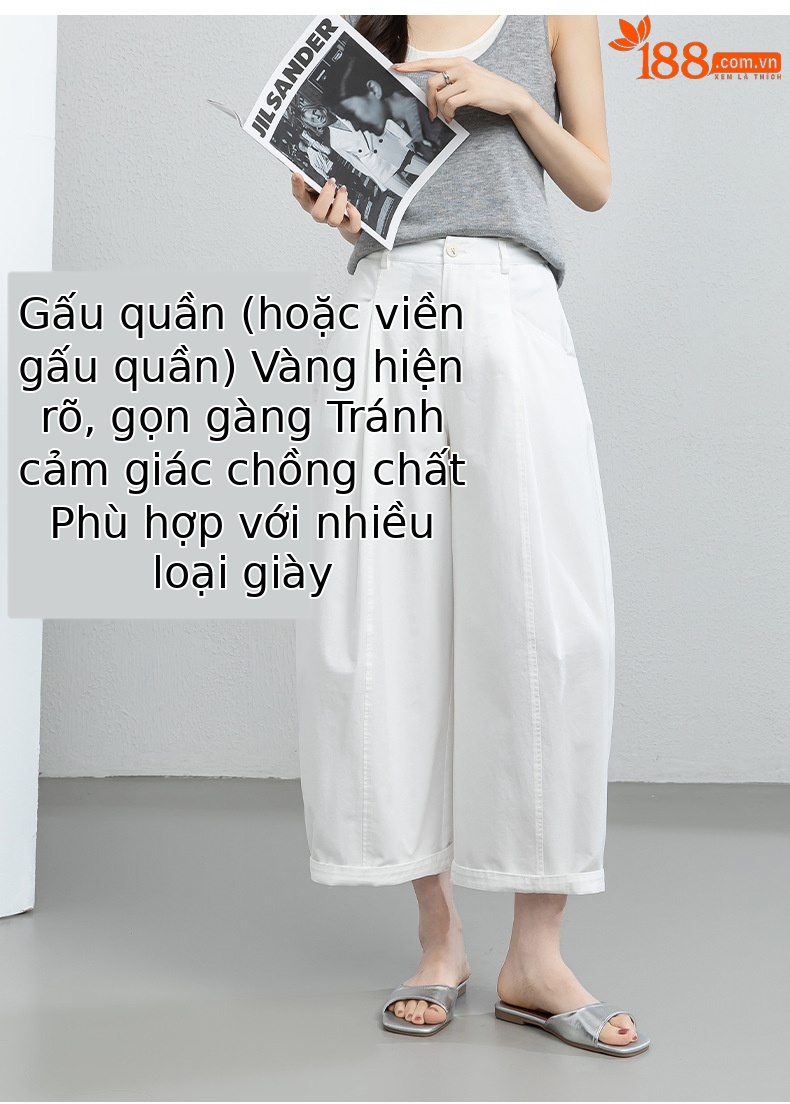 Quần culottes nữ ống rộng cạp cao dáng suông — màu trắng chi tiết 14