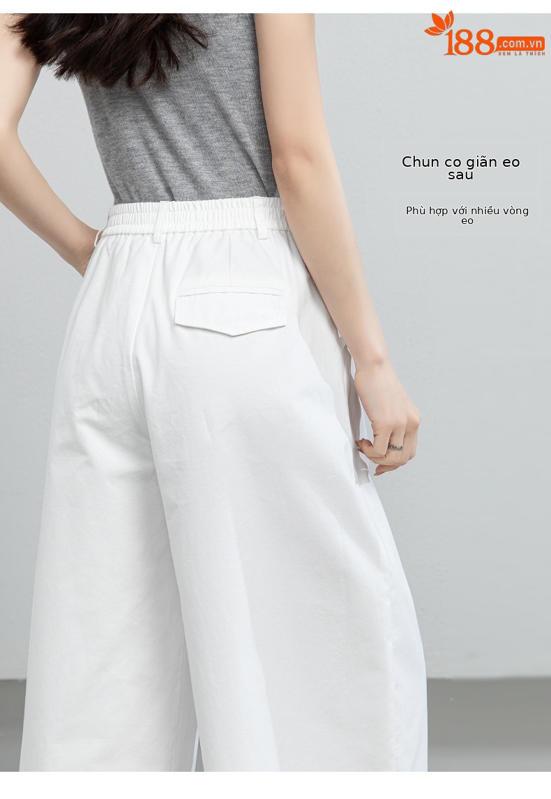 Quần culottes nữ ống rộng cạp cao dáng suông — màu trắng chi tiết 15