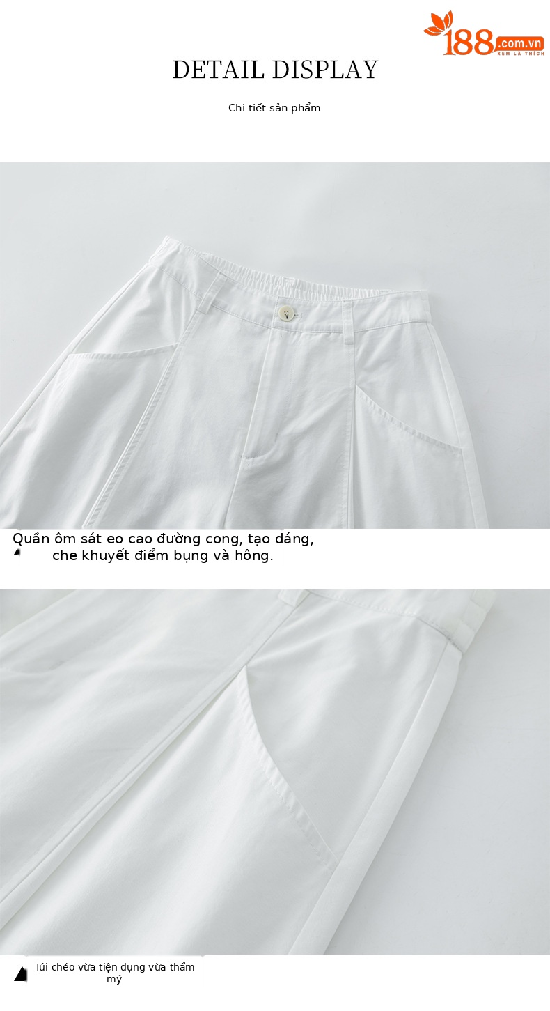 Quần culottes nữ ống rộng cạp cao dáng suông — màu trắng chi tiết 16