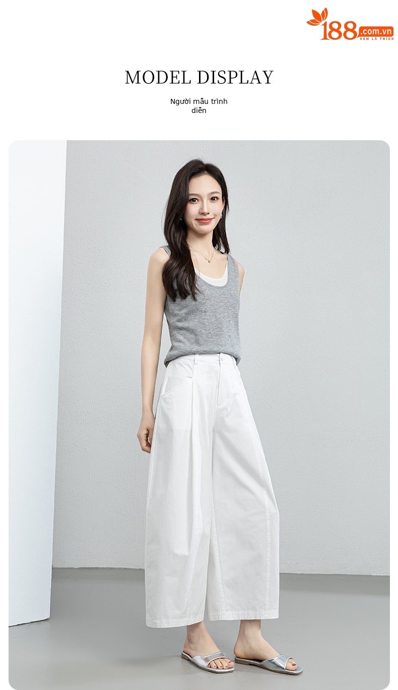 Quần culottes nữ ống rộng cạp cao dáng suông — màu trắng chi tiết 20