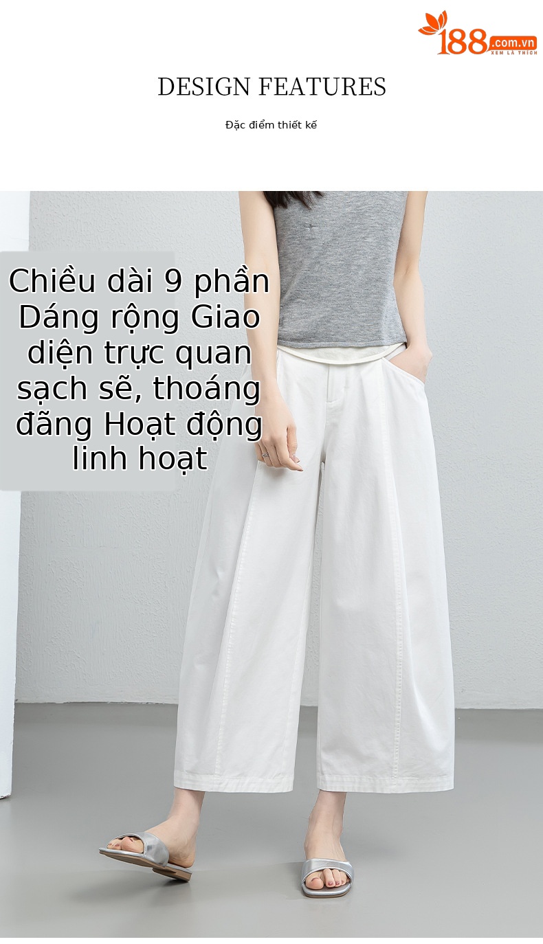 Quần culottes nữ ống rộng cạp cao dáng suông — màu trắng chi tiết 8