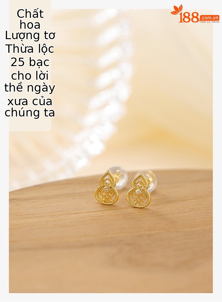 Khuyên tai bạc S925 mạ vàng hình hoa hồ lô nhỏ tinh tế — Loại bạc chi tiết 1