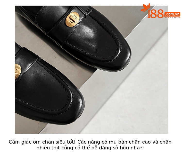 Giày loafer nữ da bò mũi sâu gót vuông thấp phong cách Anh Quốc — màu nâu chi tiết 6