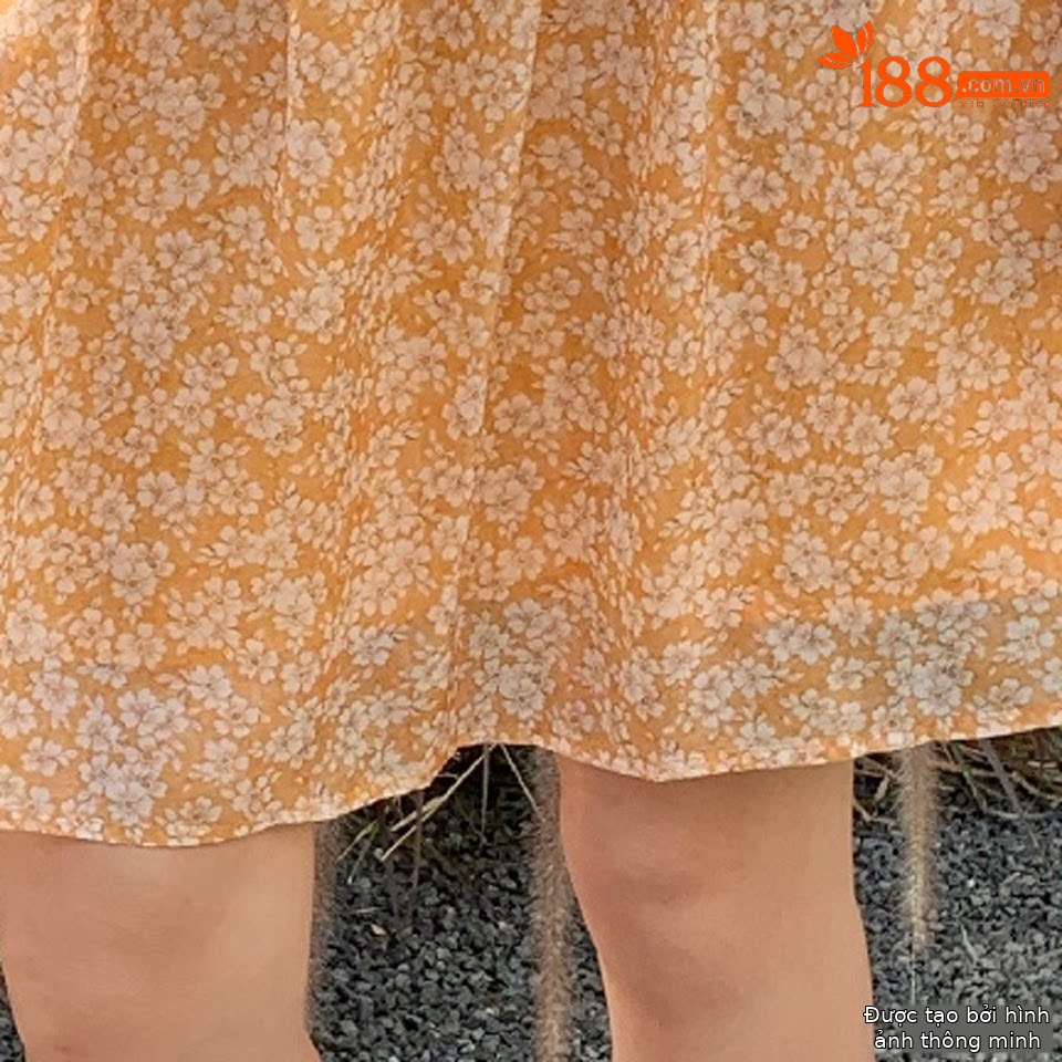 Chân váy xếp ly nữ xòe họa tiết hoa nhí, cạp cao, vải voan lưới phồng — màu cam chi tiết 7