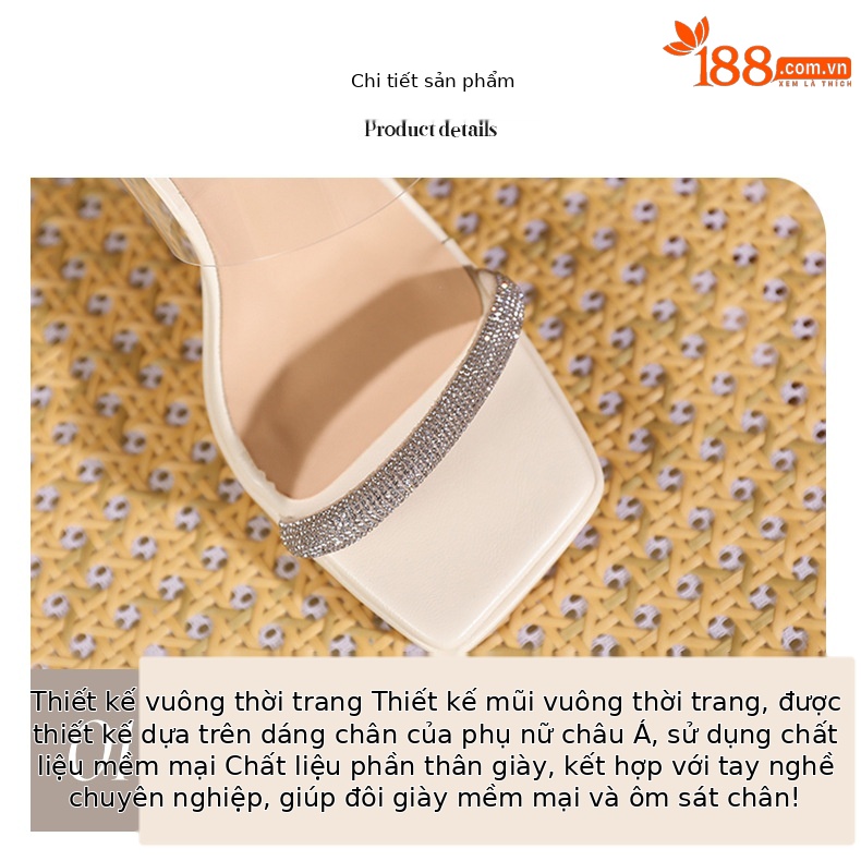 Sandal cao gót nữ quai một dây trong suốt, mũi vuông hở ngón, đế platform, gót 11 cm — Vàng nhạt-11cm chi tiết 4