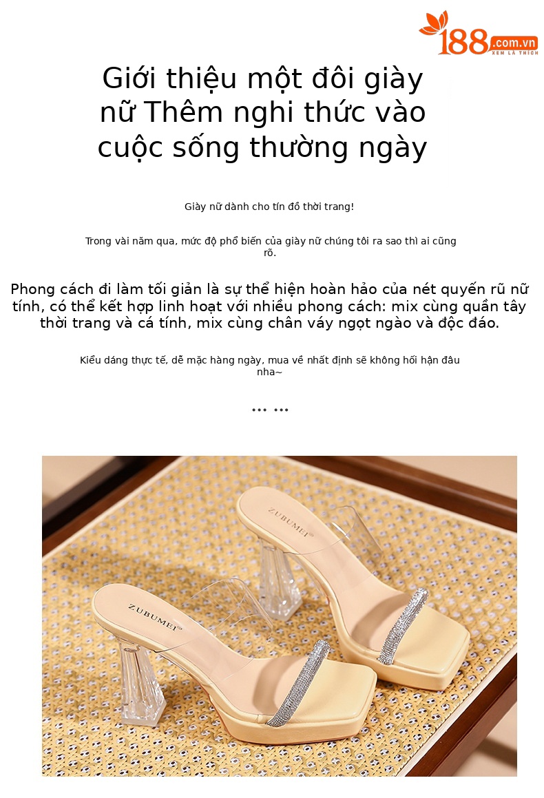 Sandal cao gót nữ quai một dây trong suốt, mũi vuông hở ngón, đế platform, gót 11 cm — Vàng nhạt-11cm chi tiết 2