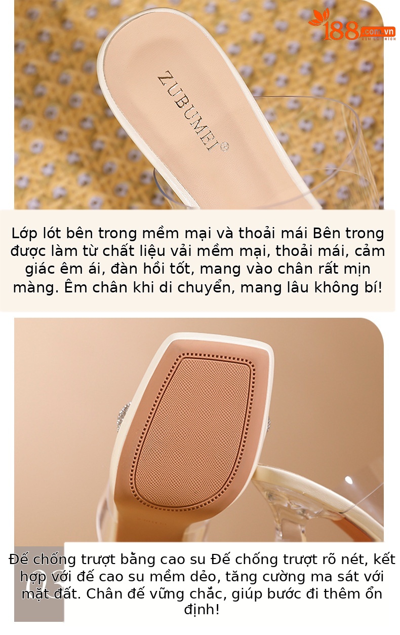 Sandal cao gót nữ quai một dây trong suốt, mũi vuông hở ngón, đế platform, gót 11 cm — Vàng nhạt-11cm chi tiết 5