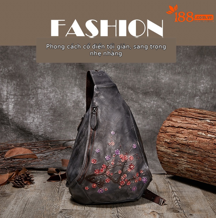 Túi đeo chéo nữ da bò thật phong cách vintage, thiết kế 3 trong 1 (đeo chéo, đeo vai, đeo ngực) — Xám cổ điển, Màu xanh lá cây, Nâu cổ điển, Vàng cổ điển chi tiết 1