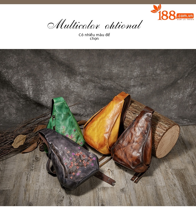 Túi đeo chéo nữ da bò thật phong cách vintage, thiết kế 3 trong 1 (đeo chéo, đeo vai, đeo ngực) — Xám cổ điển, Màu xanh lá cây, Nâu cổ điển, Vàng cổ điển chi tiết 4