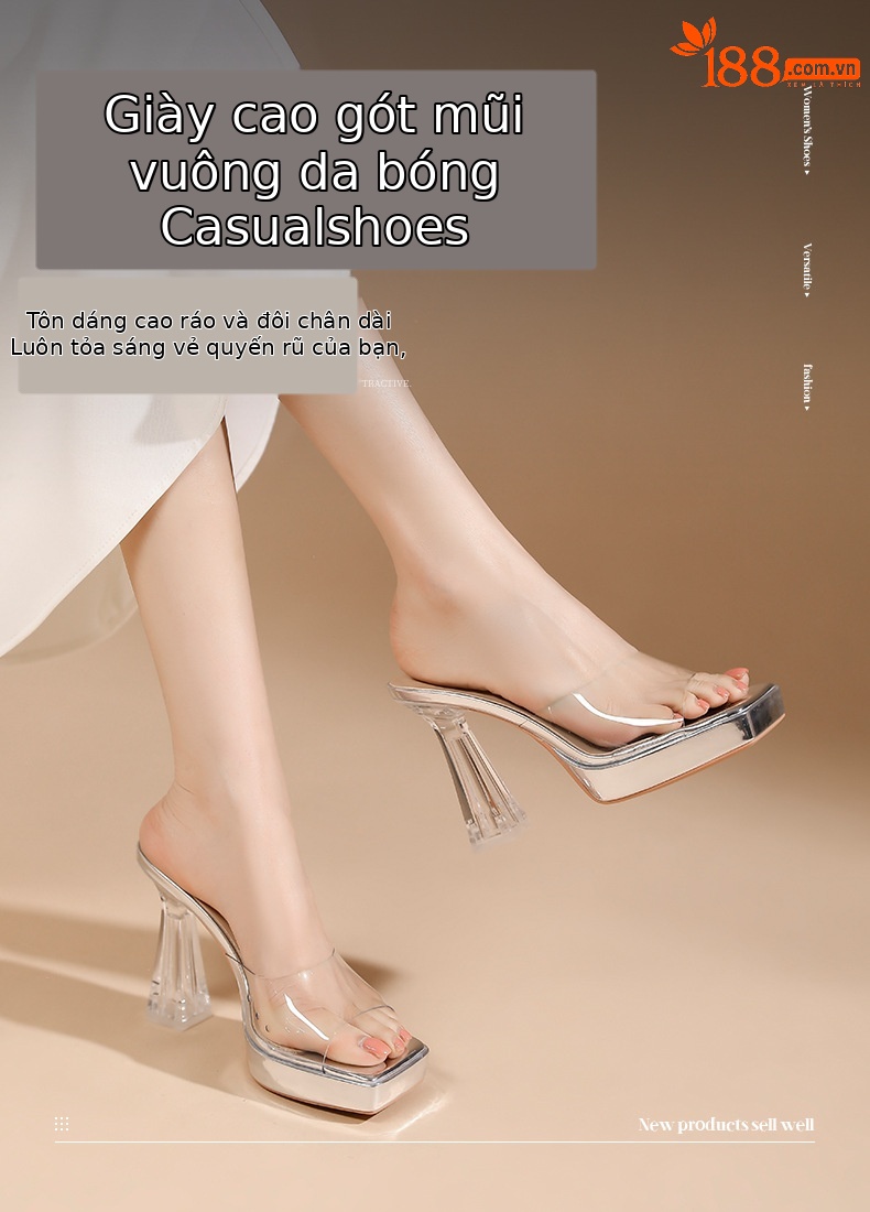 Sandal cao gót nữ mũi vuông quai một dây, gót nhọn 11 cm, đế platform trong suốt — Bạc-11cm chi tiết 1
