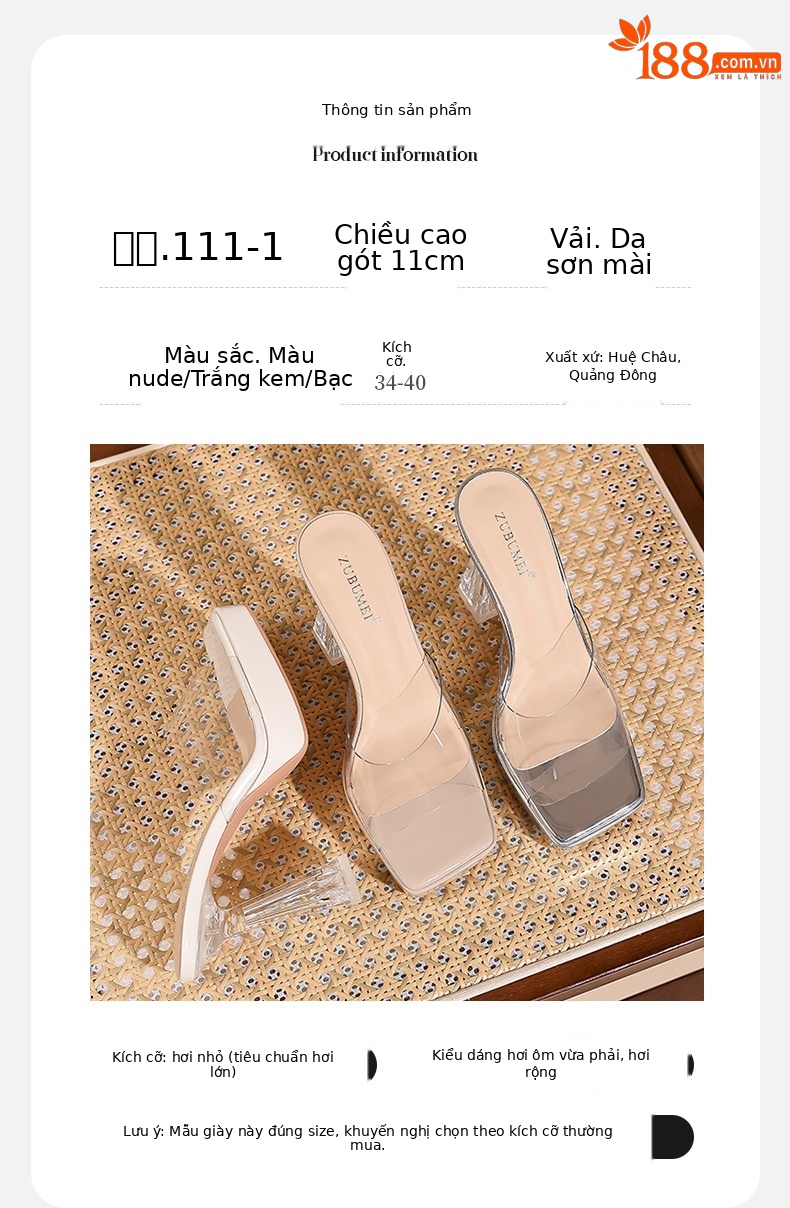 Sandal cao gót nữ mũi vuông quai một dây, gót nhọn 11 cm, đế platform trong suốt — Bạc-11cm chi tiết 3