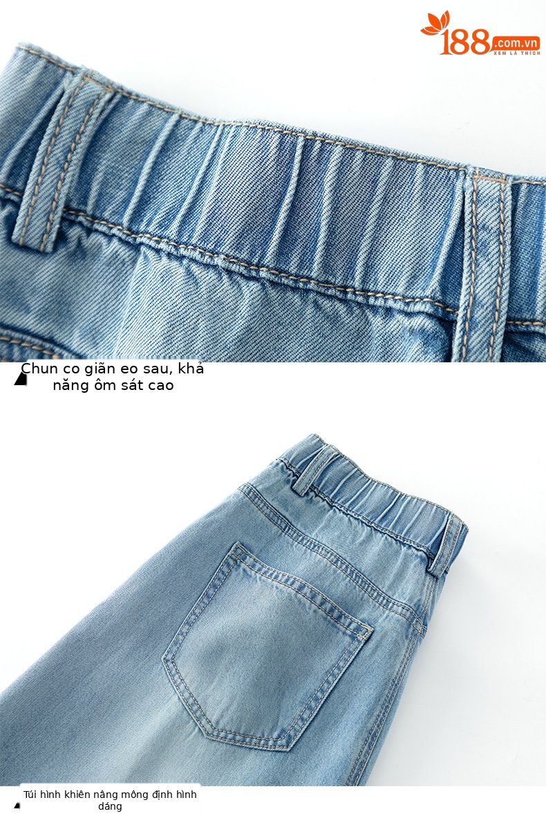 Quần jean nữ ống rộng cạp cao dáng suông vải Tencel mềm mại dài 103 cm — Màu xanh - Chiều dài quần thông thường khoảng 103cm chi tiết 16