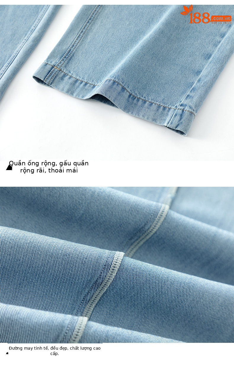 Quần jean nữ ống rộng cạp cao dáng suông vải Tencel mềm mại dài 103 cm — Màu xanh - Chiều dài quần thông thường khoảng 103cm chi tiết 17