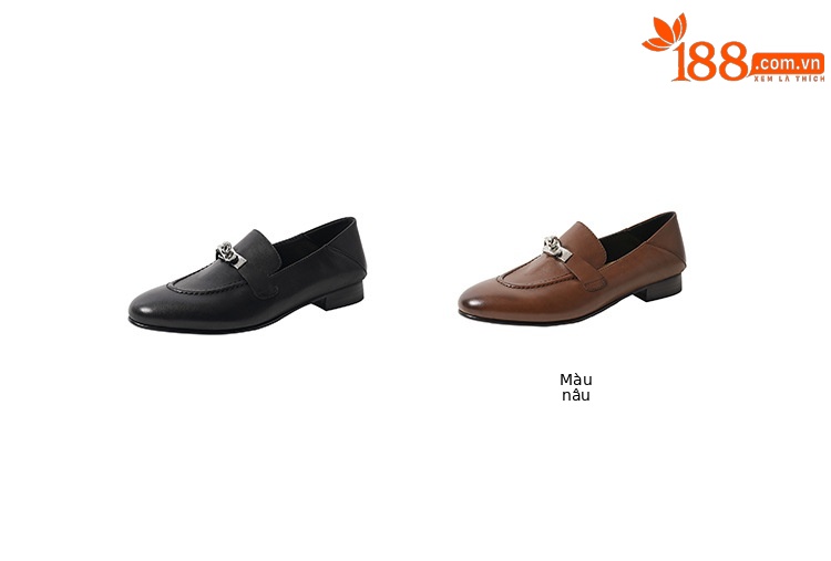 Giày lười nữ da bò mũi tròn đế bệt cổ thấp — màu nâu chi tiết 4