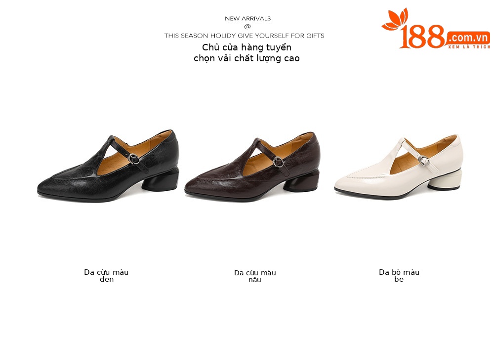 Giày Mary Jane nữ mũi nhọn quai T-khóa da cừu gót 4 cm — màu nâu chi tiết 6