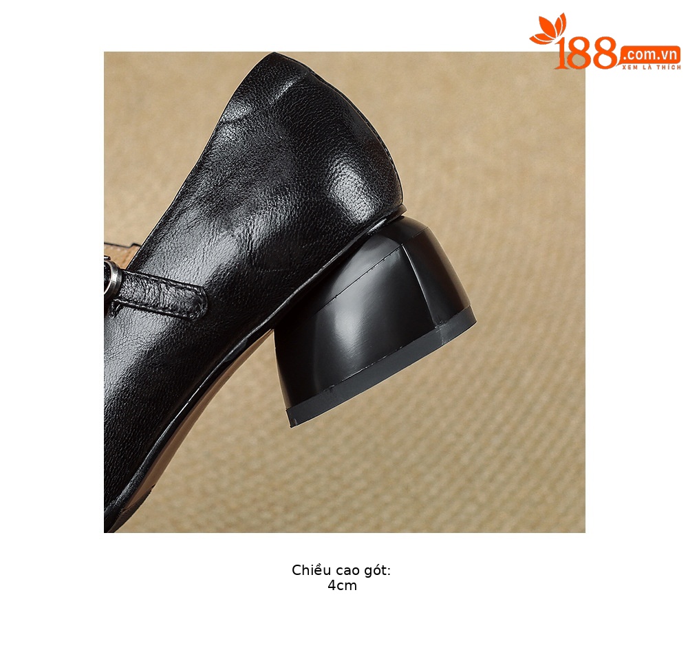 Giày Mary Jane nữ mũi nhọn quai T-khóa da cừu gót 4 cm — màu nâu chi tiết 19
