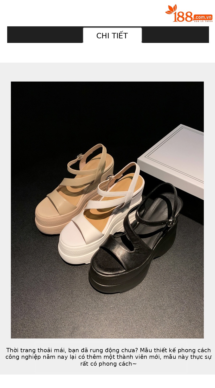 Sandal cao gót nữ hở mũi đế xuồng platform da bò thật, gót 12 cm, phong cách La Mã — màu đen, màu trắng, màu mơ chi tiết 2