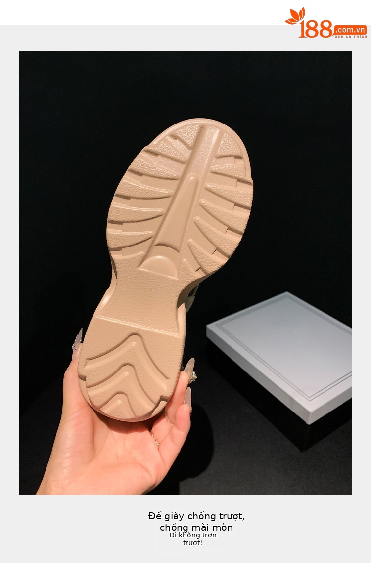 Sandal cao gót nữ hở mũi đế xuồng platform da bò thật, gót 12 cm, phong cách La Mã — màu đen, màu trắng, màu mơ chi tiết 5